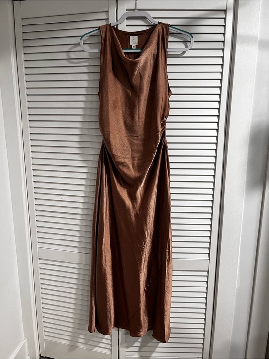 Joie Dresses & Skirts - Josie Copper-Brown Satin Midi Slip Dress
